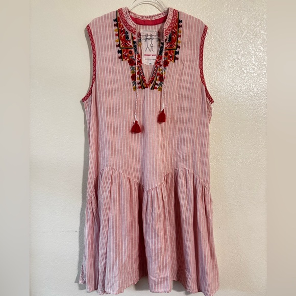 Johnny Was Pink Striped Embroidered dress Sz XL - Picture 1 of 12